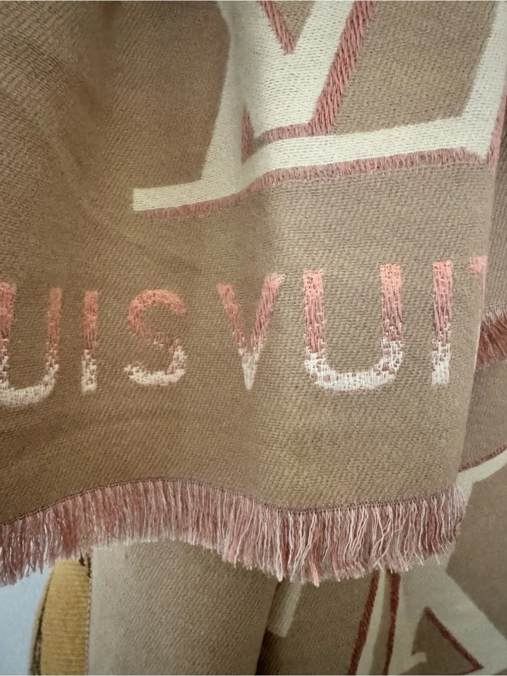 Louis Vuitton Beige & Pink Logo Cashmere Scarf